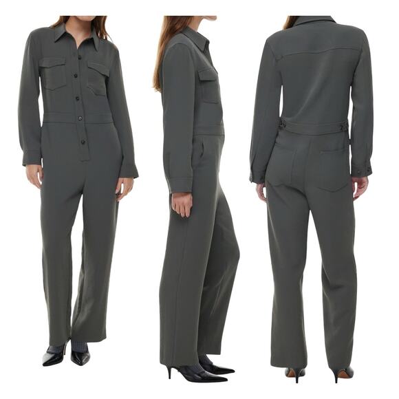 Aritzia Wilfred Utility Broiler Jumpsuit Gray Button Pockets Crepe Size Medium - Picture 1 of 13